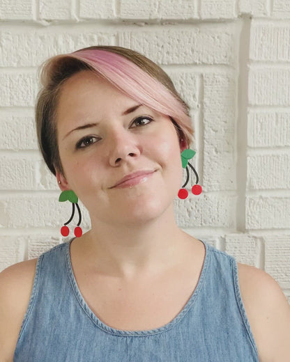 Eat, Drink, and Be Cherry 3D Printed Earrings